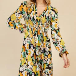 Little Mistress Vintage Floral Shirred Mock Wrap Maxi Dress By Vogue Williams -Starlit Dress Sales 2