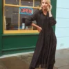 Little Mistress Black Metallic Chevron Midaxi Shirt Dress By Vogue Williams