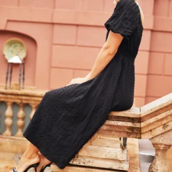 Starlit Dress Sales 25 Little Mistress Black Texture Puff Sleeve Midaxi Dress By Vogue Williams