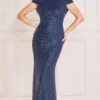 Goddiva Open Back Cowl Patterned Sequin Maxi Dress