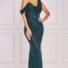 Goddiva Sequin Cowl One Shoulder Maxi Dress