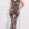 Goddiva Geometric Patterned Sequin Maxi Dress