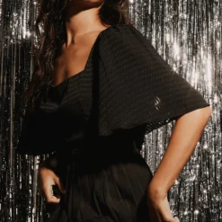 Little Mistress Black Check And Pleated Hem Midi Dress -Starlit Dress Sales BLACK DRESS