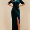 Little Mistress Emerald Velvet Mock Wrap Maxi Dress