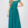 Little Mistress Green Crossover Bardot Maxi Dress