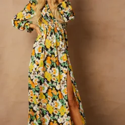 Little Mistress Vintage Floral Shirred Mock Wrap Maxi Dress By Vogue Williams -Starlit Dress Sales D20978D3C 2