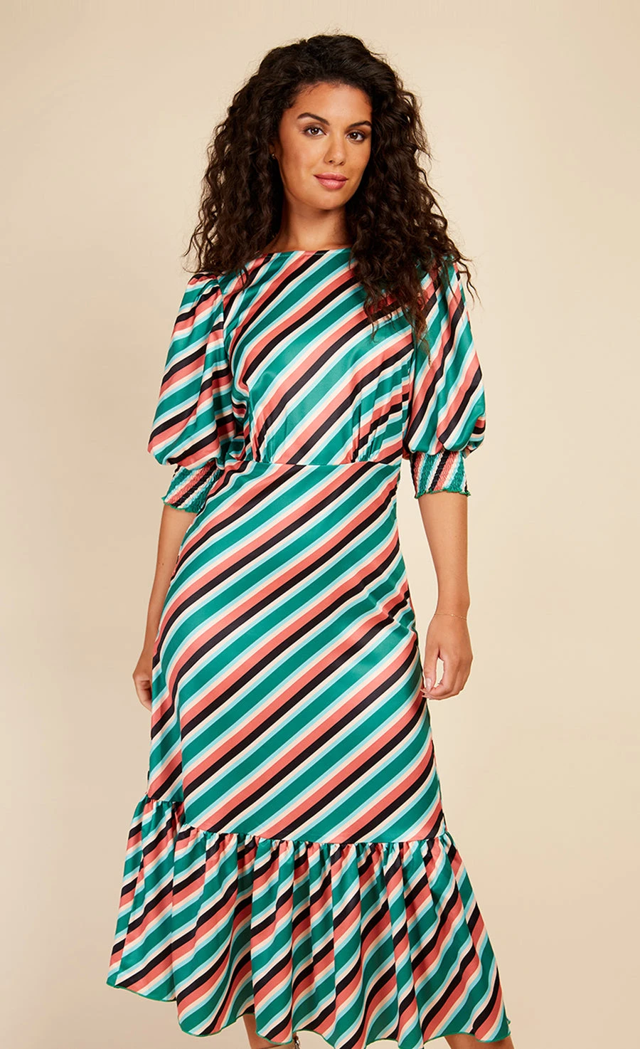 Little Mistress Stripe Satin Pephem Midaxi Dress 2 Little Mistress Stripe Satin Pephem Midaxi Dress - Image 2