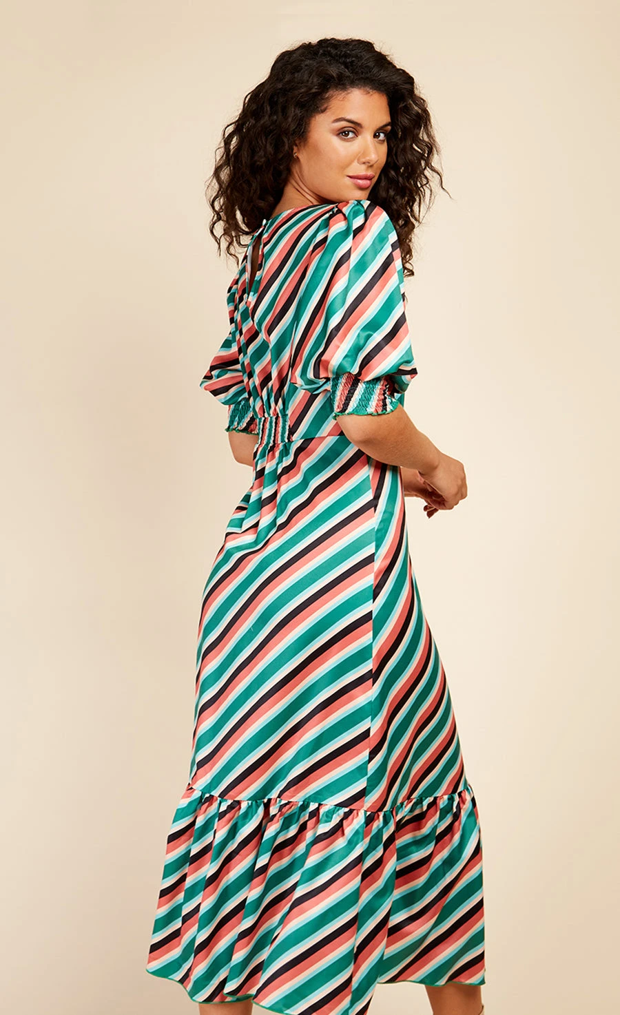 Little Mistress Stripe Satin Pephem Midaxi Dress 4 Little Mistress Stripe Satin Pephem Midaxi Dress - Image 4