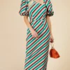 Little Mistress Stripe Asymmetric Neck Midaxi Bodycon Dress