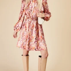 Little Mistress Marble Satin Shirred Mini Dress