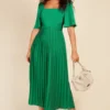 Little Mistress Green Check And Pleated Hem Midaxi Dress