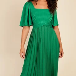 Little Mistress Green Check And Pleated Hem Midaxi Dress -Starlit Dress Sales D33620R1A 2