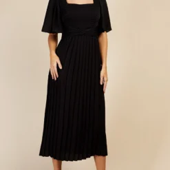 Little Mistress Black Check And Pleated Hem Midi Dress