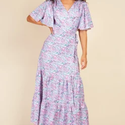 Little Mistress Floral Satin Maxi Wrap Dress