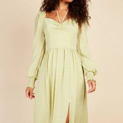Little Mistress Chartreuse Check Tie Neck Maxi Dress -Starlit Dress Sales D33627D1A 2