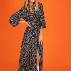 Little Mistress Mono Spot Lace Up Maxi Shirt Dress By Vogue Williams