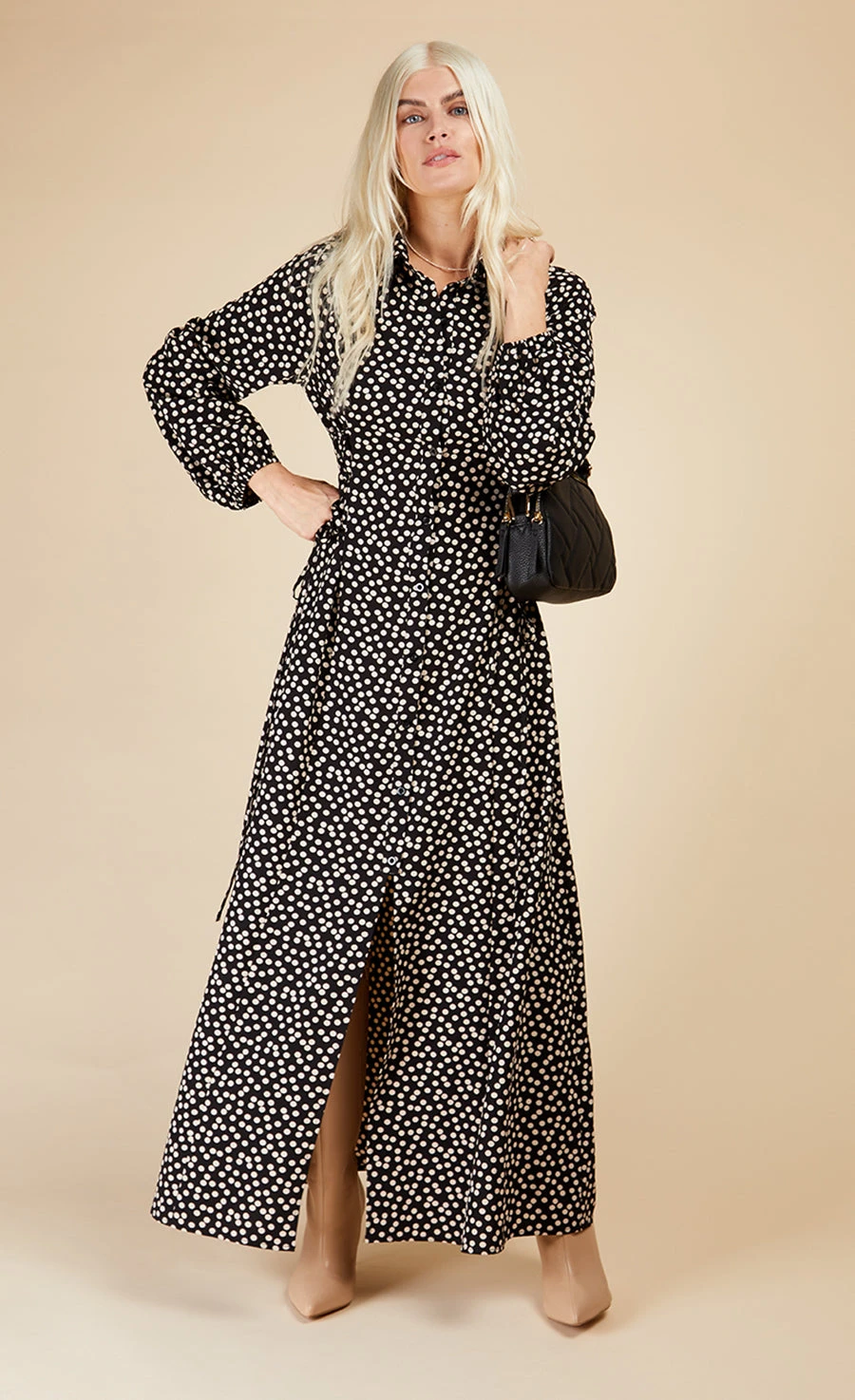 Little Mistress Mono Spot Lace Up Maxi Shirt Dress By Vogue Williams 3 Little Mistress Mono Spot Lace Up Maxi Shirt Dress By Vogue Williams - Image 3