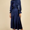 Little Mistress Navy Crossover Waist Midaxi Dress