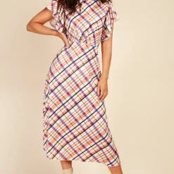Little Mistress Check Frill Sleeve Midaxi Dress