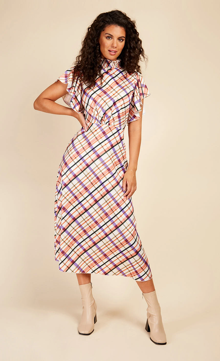 Little Mistress Check Frill Sleeve Midaxi Dress 1 Little Mistress Check Frill Sleeve Midaxi Dress