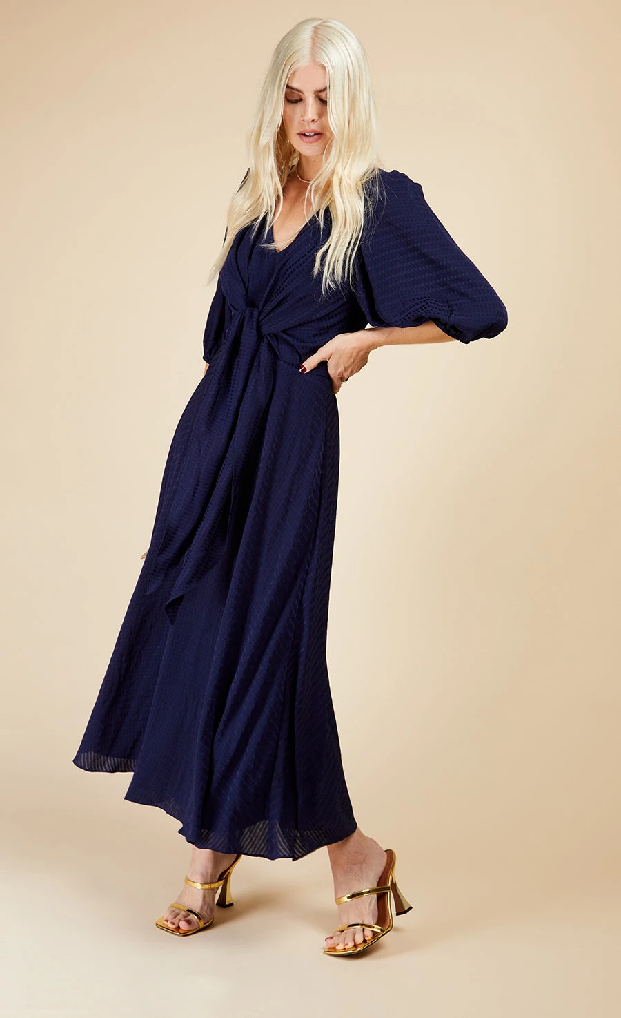 Little Mistress Navy Check Tie Detail Midaxi Dress 1 Little Mistress Navy Check Tie Detail Midaxi Dress