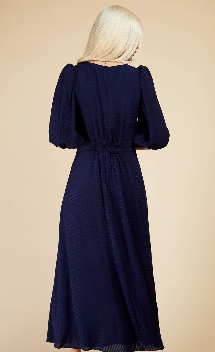 Little Mistress Navy Check Tie Detail Midaxi Dress 4 Little Mistress Navy Check Tie Detail Midaxi Dress - Image 4