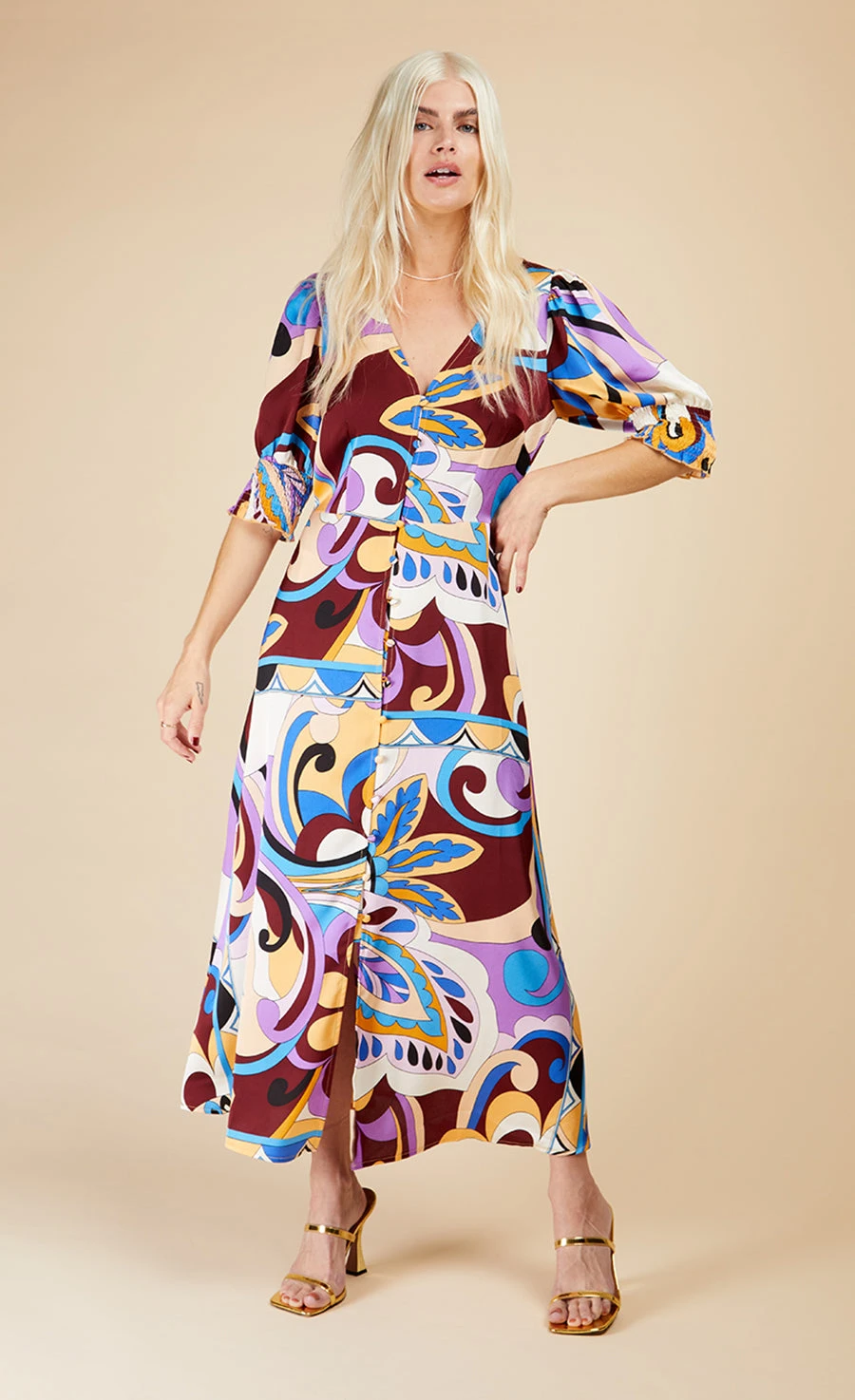 Little Mistress Retro Print Button Front Midi Dress By Vogue Williams 3 Little Mistress Retro Print Button Front Midi Dress By Vogue Williams - Image 3