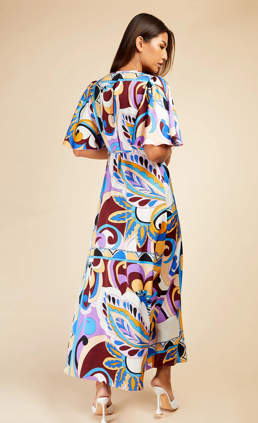 Little Mistress Retro Print Satin Wrap Maxi Dress By Vogue Williams 5 Little Mistress Retro Print Satin Wrap Maxi Dress By Vogue Williams - Image 5