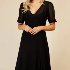 Little Mistress Black Sheer Midaxi Dress By Vogue Williams -Starlit Dress Sales D33720R1A 2