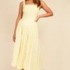 Little Mistress Butter Yellow Waffle Texture Pleated Midaxi Dress