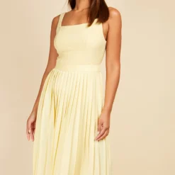 Little Mistress Butter Yellow Waffle Texture Pleated Midaxi Dress -Starlit Dress Sales D33741R1A 2