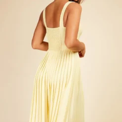 Little Mistress Butter Yellow Waffle Texture Pleated Midaxi Dress -Starlit Dress Sales D33741R1A 4
