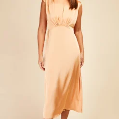 Little Mistress Orange Satin Tie Neck Midaxi Dress -Starlit Dress Sales D33748R1A 1