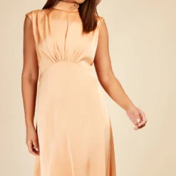 Little Mistress Orange Satin Tie Neck Midaxi Dress -Starlit Dress Sales D33748R1A 2