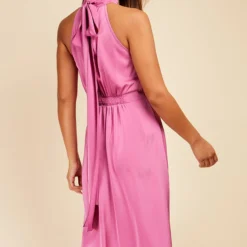 Little Mistress Pink Satin Halter Tie Midaxi Dress -Starlit Dress Sales D33750R1A 4