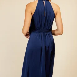 Little Mistress Navy Satin Halter Tie Midaxi Dress -Starlit Dress Sales D33750R2A 4