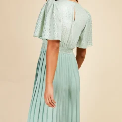 Little Mistress Sage Gold Foil Spot Pleated Midaxi Dress -Starlit Dress Sales D33753R1A 4