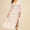 Little Mistress Leaf Print Blouson Sleeve Midaxi Dress