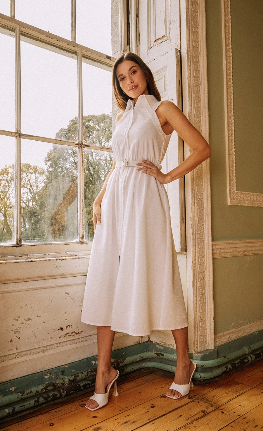 Little Mistress White Textured Belted Midaxi Shirt Dress 2 Little Mistress White Textured Belted Midaxi Shirt Dress - Image 2