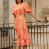 Little Mistress Orange Gingham Tiered Midaxi Dress