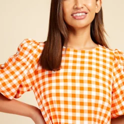 Little Mistress Orange Gingham Tiered Midaxi Dress -Starlit Dress Sales D33756R1A 3