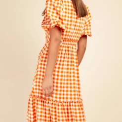 Little Mistress Orange Gingham Tiered Midaxi Dress -Starlit Dress Sales D33756R1A 4