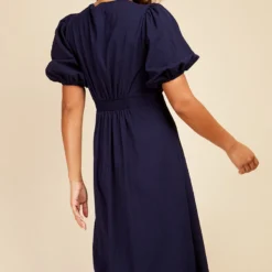 Little Mistress Navy Textured Puff Sleeve Midaxi Dress -Starlit Dress Sales D33757R1A 4