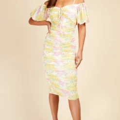 Little Mistress Blossom Ruched Bodycon Midi Dress