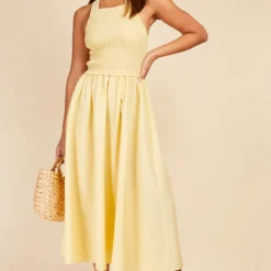 Little Mistress Butter Yellow Tie Back Shirred Midaxi Dress 8 Little Mistress Butter Yellow Tie Back Shirred Midaxi Dress -Starlit Dress Sales D33776R1A 1