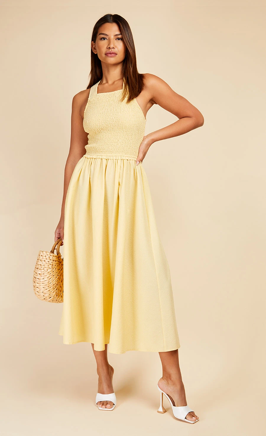 Little Mistress Butter Yellow Tie Back Shirred Midaxi Dress 3 Little Mistress Butter Yellow Tie Back Shirred Midaxi Dress - Image 3