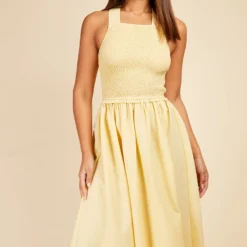 Little Mistress Butter Yellow Tie Back Shirred Midaxi Dress 9 Little Mistress Butter Yellow Tie Back Shirred Midaxi Dress -Starlit Dress Sales D33776R1A 2