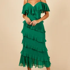 Little Mistress Green Frill Cold Shoulder Midi Dress -Starlit Dress Sales D33784R3A 1