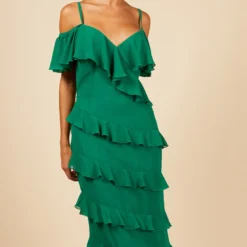 Little Mistress Green Frill Cold Shoulder Midi Dress -Starlit Dress Sales D33784R3A 2