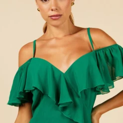 Little Mistress Green Frill Cold Shoulder Midi Dress -Starlit Dress Sales D33784R3A 3